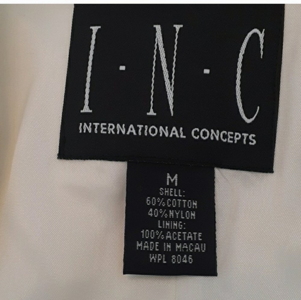 INC International Concepts Ivory Trench Coat Black Piping Button Front Medium - Picture 5 of 10
